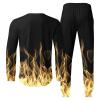 recent orders mens two piece outfits sets casual Men's Athletic 2 Pieces Tracksuit Casual 3D Flame Print Pullover Crewneck Sweatshirts Loose Sports Sweatpant Set Yellow M view 3
