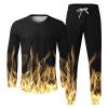 recent orders mens two piece outfits sets casual Men's Athletic 2 Pieces Tracksuit Casual 3D Flame Print Pullover Crewneck Sweatshirts Loose Sports Sweatpant Set Yellow M view 4