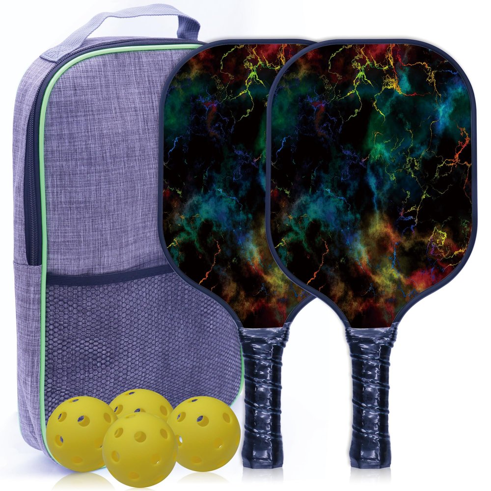 Universe Pickleballs Paddles Set of 2, Pickleballs Set with Pickleballs Rackets, 2 Pickleballs Paddles, 4 Pickleballss, 1 Carrying Bag, Pickle Ball Paddle Gifts for Beginners & Pros, Universe Type 13