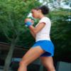 CRZ YOGA Mid Waisted Split Running Shorts for Women 4" - Comfy Mesh Liner for Workout Athletic Gym Track Quick Dry Sparkle Blue Medium view 3