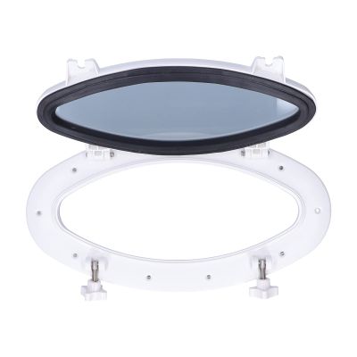 Boat Porthole Window, White Oval Portlight Tempered Glass Opening Window for Marine Boat Yacht RV 16 x 85/8in