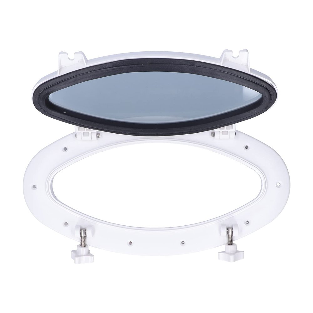 Boat Porthole Window, White Oval Portlight Tempered Glass Opening Window for Marine Boat Yacht RV 16 x 85/8in
