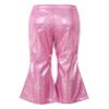 Agoky Kids Girls Sparkly Sequins Dance Pants Wide Leg Bell Bottoms Flared Trousers Hip Hop Jazz Disco Performance Costume Rose Red A 5-6 Years view 2