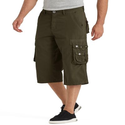 BEST SOUTH 3/4 Capri Long Cargo Shorts for Men Below Knee 18 Inches Pants Casual Hiking Work Outdoor with Pockets Olive Green 32