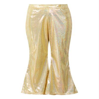 Agoky Kids Girls Sparkly Sequins Dance Pants Wide Leg Bell Bottoms Flared Trousers Hip Hop Jazz Disco Performance Costume Gold A 12-14 Years