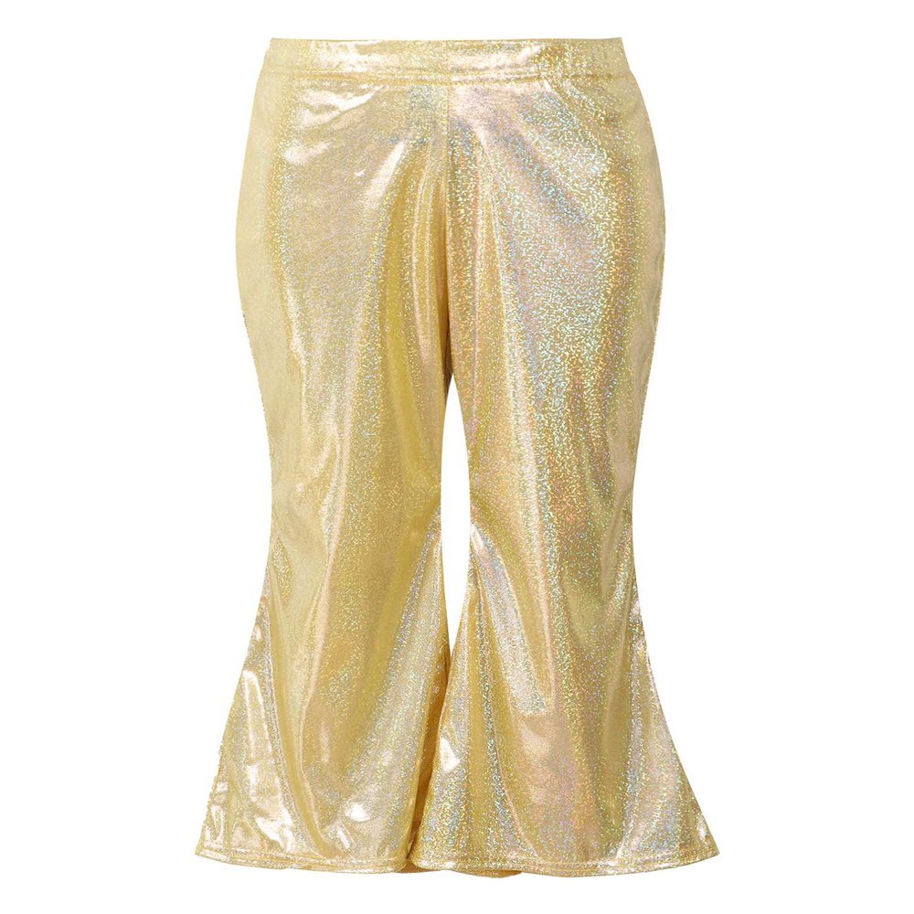 Agoky Kids Girls Sparkly Sequins Dance Pants Wide Leg Bell Bottoms Flared Trousers Hip Hop Jazz Disco Performance Costume Gold A 12-14 Years