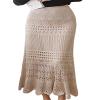 Leyoutx Women's Crochet Knitted Stretchy High Waist Hollow Out Lined Lace Maxi Skirt (X-Small, Beige) view 1