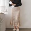 Leyoutx Women's Crochet Knitted Stretchy High Waist Hollow Out Lined Lace Maxi Skirt (X-Small, Beige) view 2