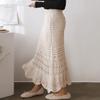 Leyoutx Women's Crochet Knitted Stretchy High Waist Hollow Out Lined Lace Maxi Skirt (X-Small, Beige) view 3