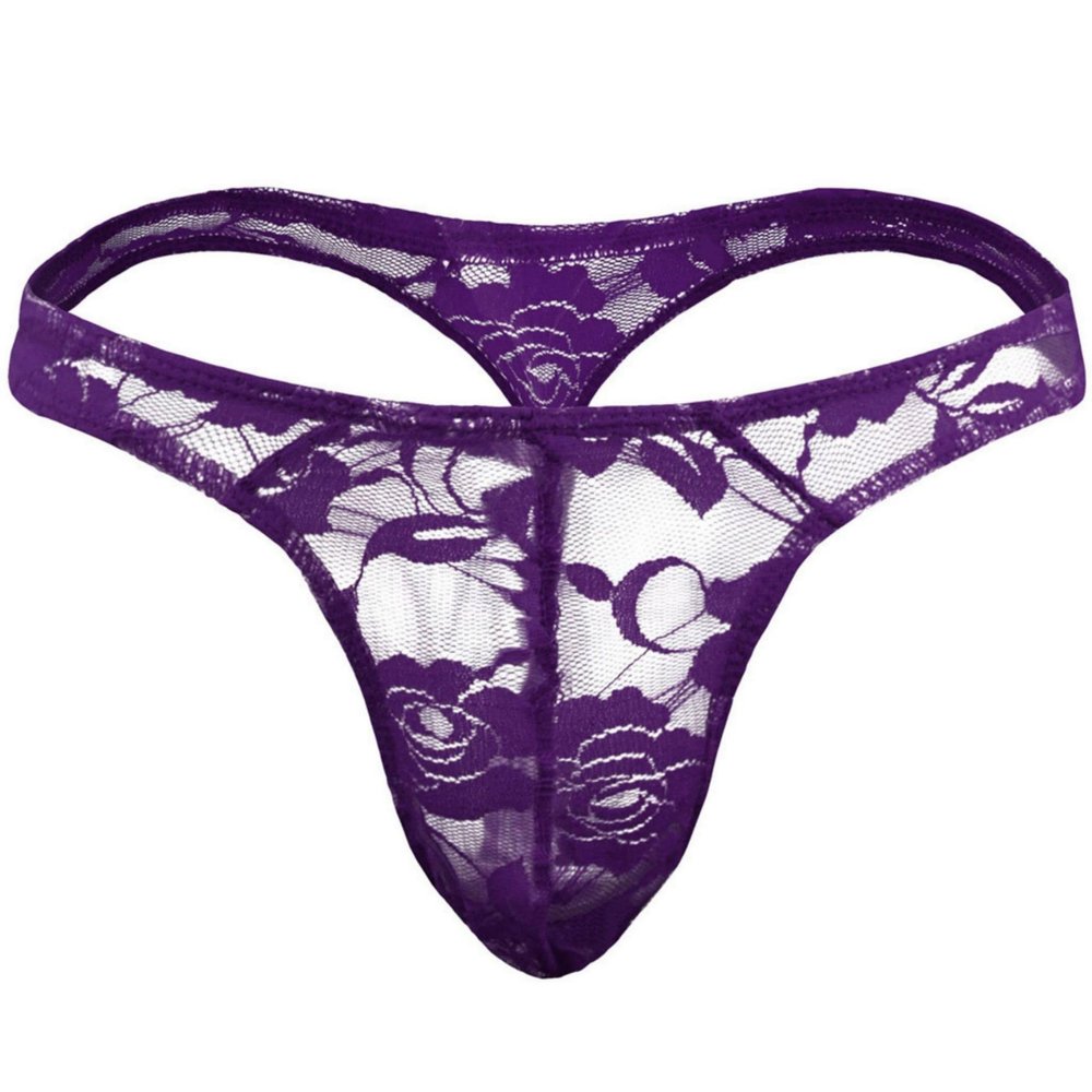 BreakEgg Men's Sexy Lace G-String Underwear Seamless Transparent Thong (Purple,One Size)