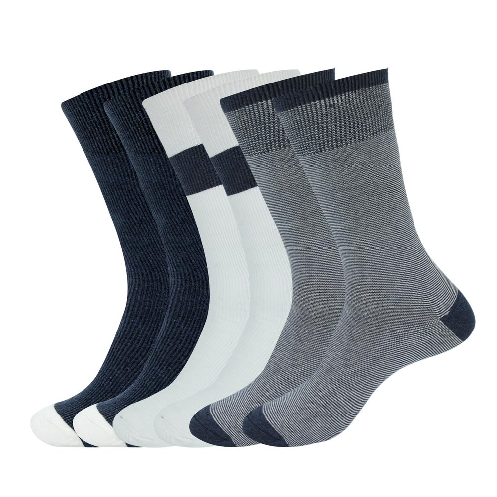 WANDER Men's Dress Socks Cotton Thin Trouser Calf Socks Blue White Rib Novelty Socks (Shoe Size:13-15,6 Pairs Blue Double Needle)