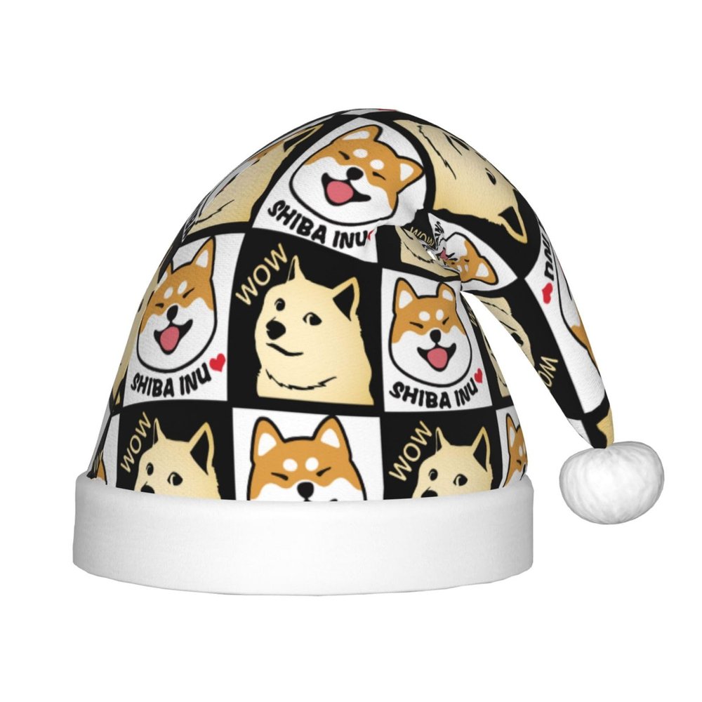Augenstern Christmas Hat Black-Grid-Shiba-Inu-Doge Xmas Hat Unisex Santa Hat