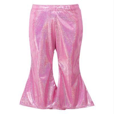 Agoky Kids Girls Sparkly Sequins Dance Pants Wide Leg Bell Bottoms Flared Trousers Hip Hop Jazz Disco Performance Costume Rose Red A 12-14 Years