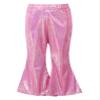 Agoky Kids Girls Sparkly Sequins Dance Pants Wide Leg Bell Bottoms Flared Trousers Hip Hop Jazz Disco Performance Costume Rose Red A 12-14 Years view 1