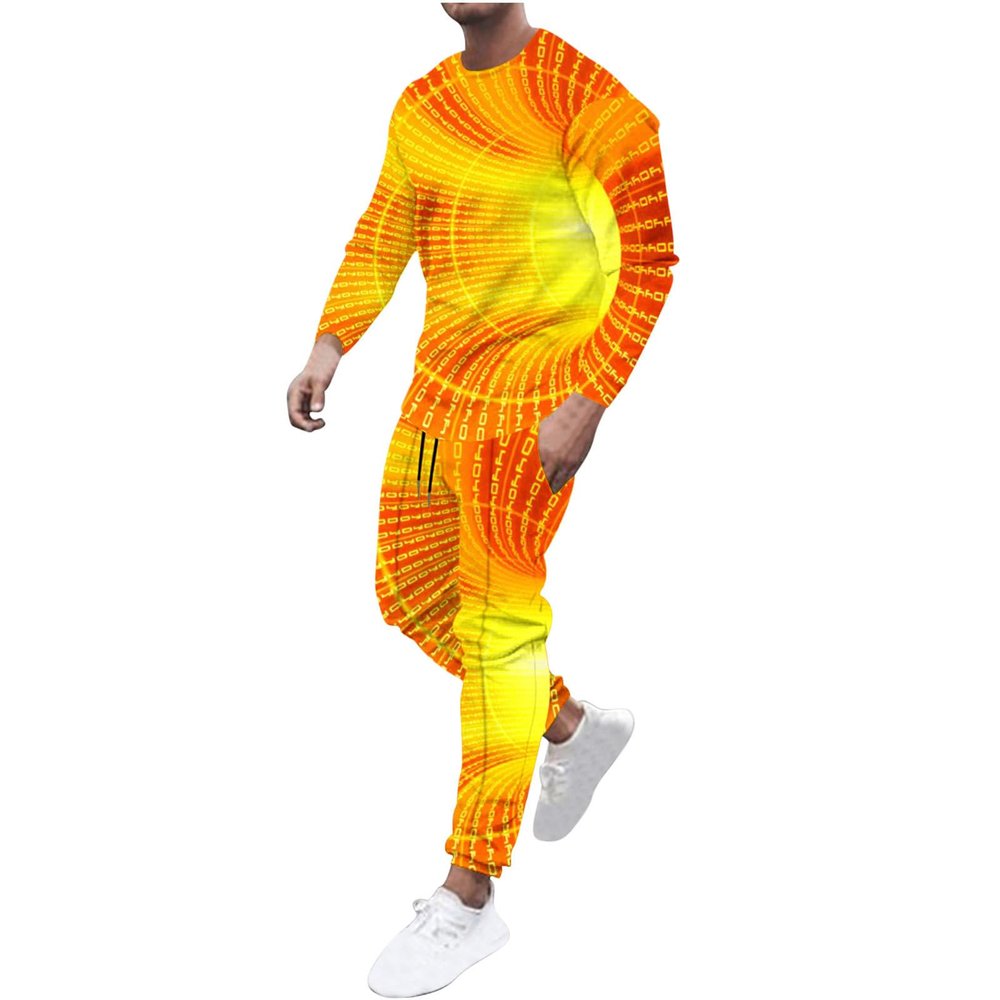 sweater set mens tracksuit 8 piece hoodie, mens hoodie sweatsuit sets Sweat Suits for Men Set 2 Piece Fashion 3D Print Sport Tracksuit Set Long Sleeve Crewneck Sweatshirt and Pant Set Yellow M