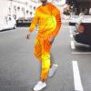sweater set mens tracksuit 8 piece hoodie, mens hoodie sweatsuit sets Sweat Suits for Men Set 2 Piece Fashion 3D Print Sport Tracksuit Set Long Sleeve Crewneck Sweatshirt and Pant Set Yellow M view 2