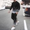 prime early access sale men 11 piece linen outfit Men's Athletic 2 Pieces Tracksuit Casual 3D Flame Print Pullover Crewneck Sweatshirts Loose Sports Sweatpant Set White 4X view 2