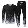 prime early access sale men 11 piece linen outfit Men's Athletic 2 Pieces Tracksuit Casual 3D Flame Print Pullover Crewneck Sweatshirts Loose Sports Sweatpant Set White 4X view 4