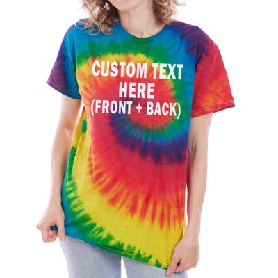 Custom Tie Dye Shirt for Men Women Add Your Text Personalized Casual T-Shirt Reactive Rainbow X-Large