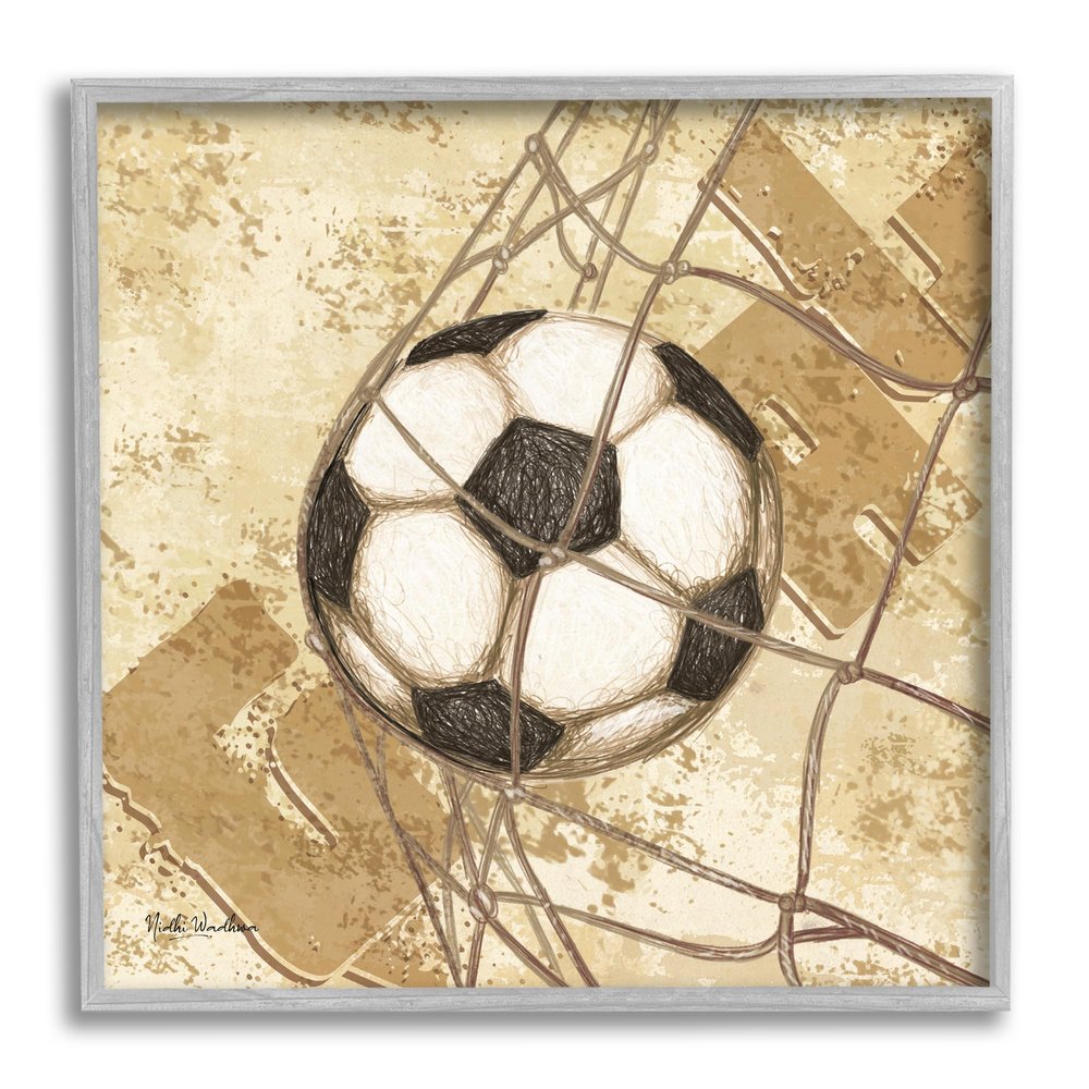 Stupell Industries Soccer Ball in Goal Framed Giclee Art by Nidhi Wadhwa