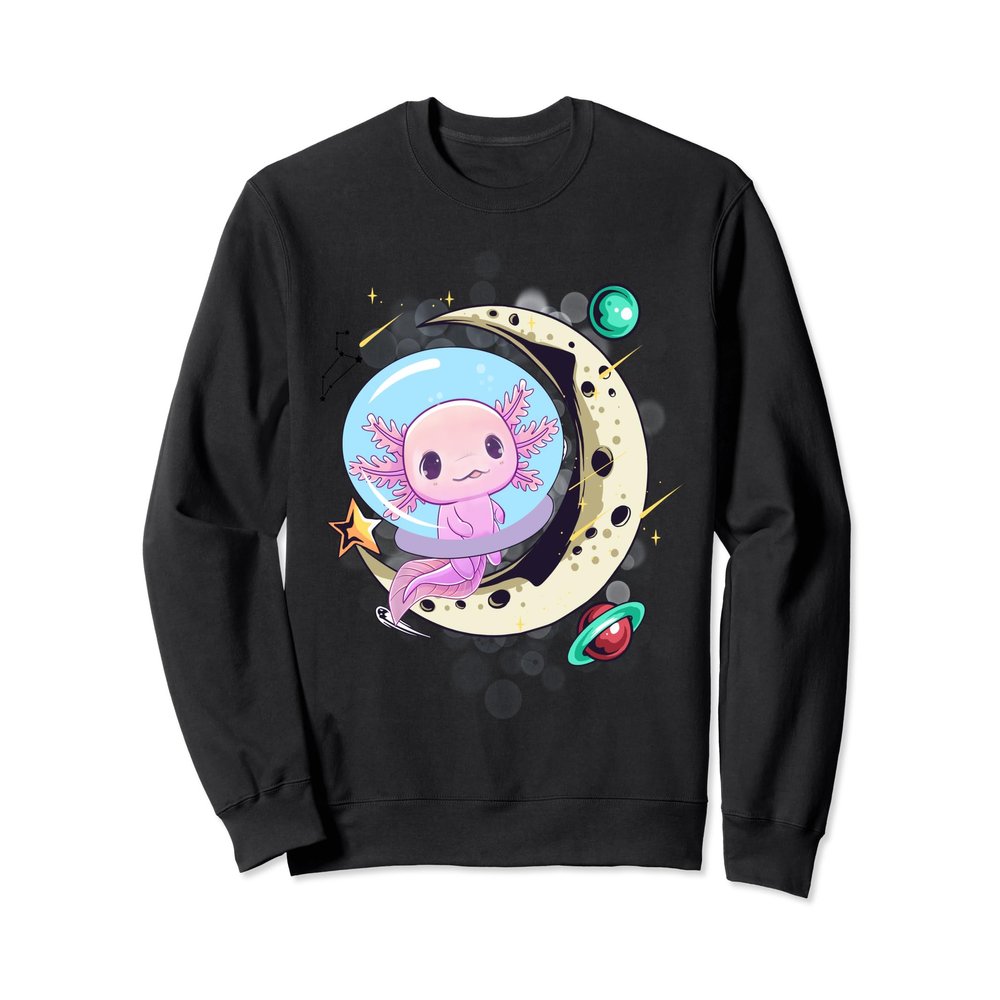 Cute Axolotl t-shirt tee moon space astronaut Sweatshirt