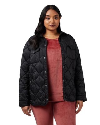 32 Degrees Women's Lightweight Recycled Poly-Fill Shirt Jacket | Quilted | Semi-Fitted | Snap Pockets, Black, X-Small