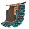 Showman Brown Suede Leather Chinks w/Mixed Blue Fringe view 1