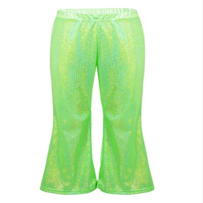 Agoky Kids Girls Sparkly Sequins Dance Pants Wide Leg Bell Bottoms Flared Trousers Hip Hop Jazz Disco Performance Costume Fluorescent Green A 12-14 Years