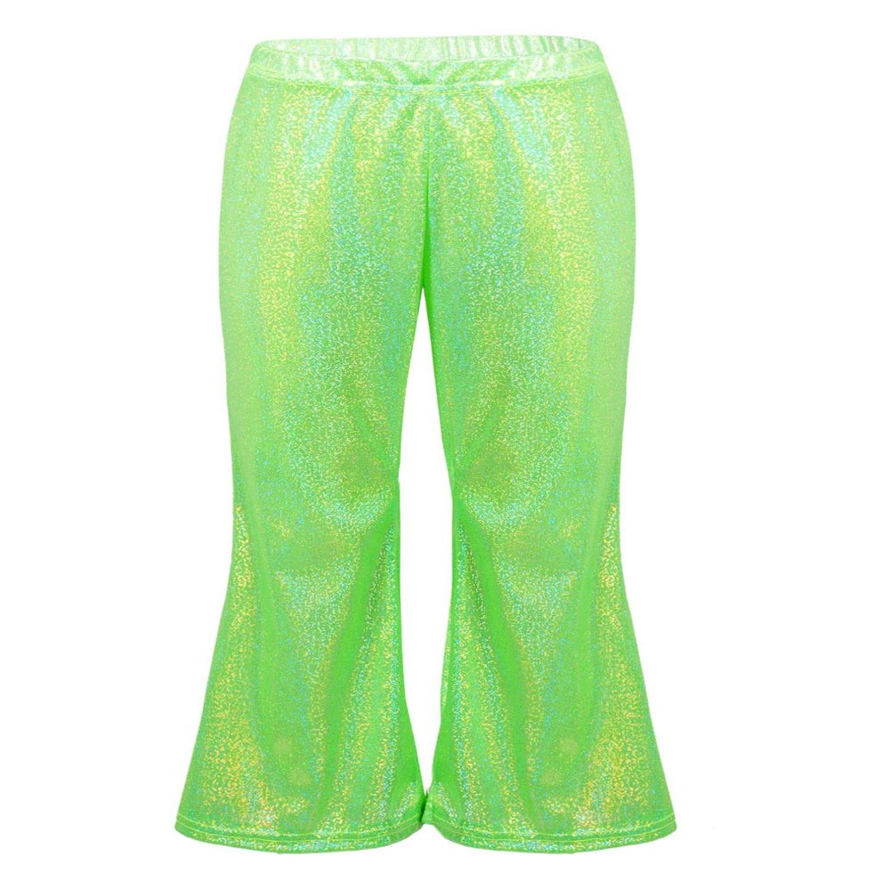 Agoky Kids Girls Sparkly Sequins Dance Pants Wide Leg Bell Bottoms Flared Trousers Hip Hop Jazz Disco Performance Costume Fluorescent Green A 12-14 Years