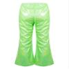 Agoky Kids Girls Sparkly Sequins Dance Pants Wide Leg Bell Bottoms Flared Trousers Hip Hop Jazz Disco Performance Costume Fluorescent Green A 12-14 Years view 2
