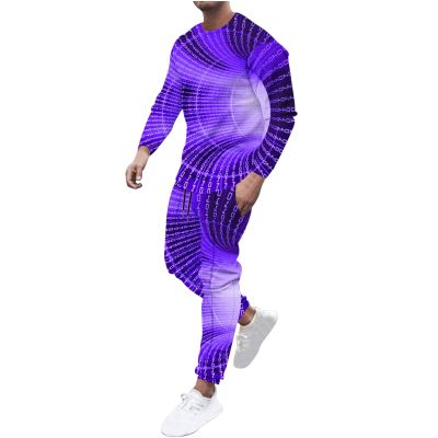 Muscularfit s placed men's 8 piece linen sets casual long sleeve Sweat Suits for Men Set 2 Piece Fashion 3D Print Sport Tracksuit Set Long Sleeve Crewneck Sweatshirt and Pant Set Purple M