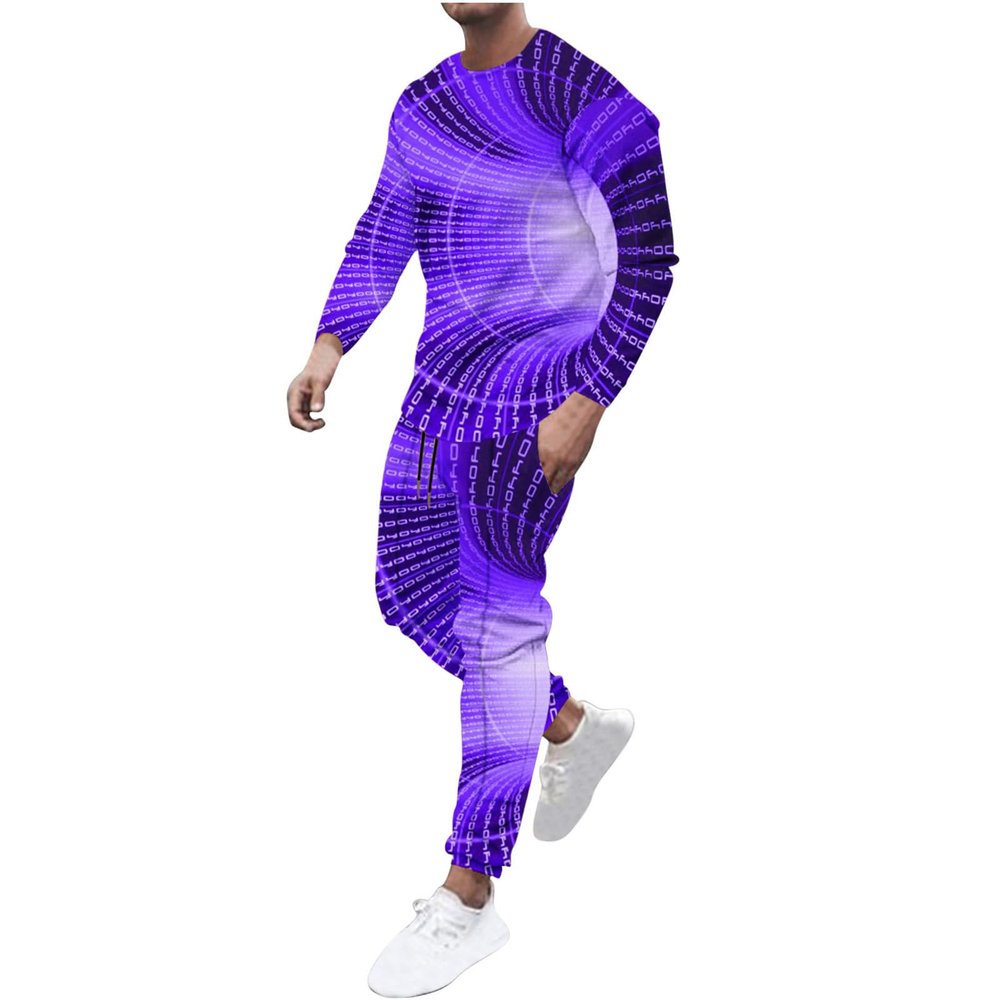 Muscularfit s placed men's 8 piece linen sets casual long sleeve Sweat Suits for Men Set 2 Piece Fashion 3D Print Sport Tracksuit Set Long Sleeve Crewneck Sweatshirt and Pant Set Purple M