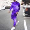 Muscularfit s placed men's 8 piece linen sets casual long sleeve Sweat Suits for Men Set 2 Piece Fashion 3D Print Sport Tracksuit Set Long Sleeve Crewneck Sweatshirt and Pant Set Purple M view 2