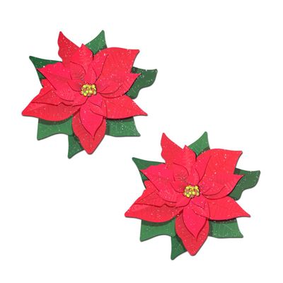 PASTEASE Holiday, New Years & Christmas Pasties - Nipple Covers - Cozy Lingerie Outfit Accessory | Latex Free & Made in USA (Christmas Winter Poinsettia)