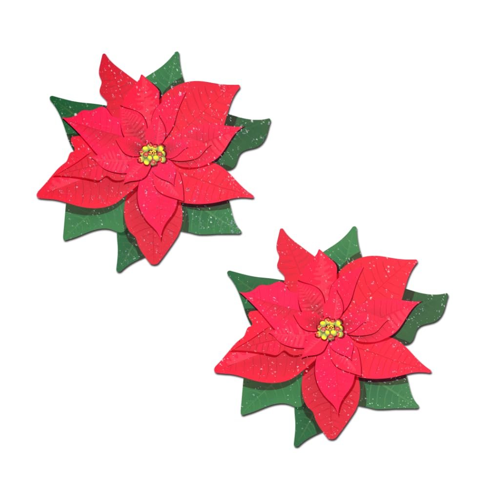 PASTEASE Holiday, New Years & Christmas Pasties - Nipple Covers - Cozy Lingerie Outfit Accessory | Latex Free & Made in USA (Christmas Winter Poinsettia)