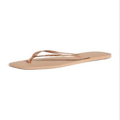 Havaianas Women's Slim Square Logo Metallic Flip Flops, Rose Gold, 7-8 Medium US