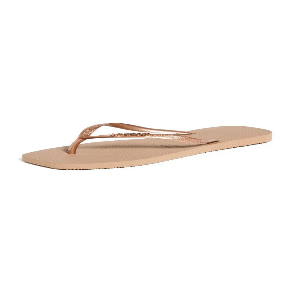 Havaianas Women's Slim Square Logo Metallic Flip Flops, Rose Gold, 7-8 Medium US