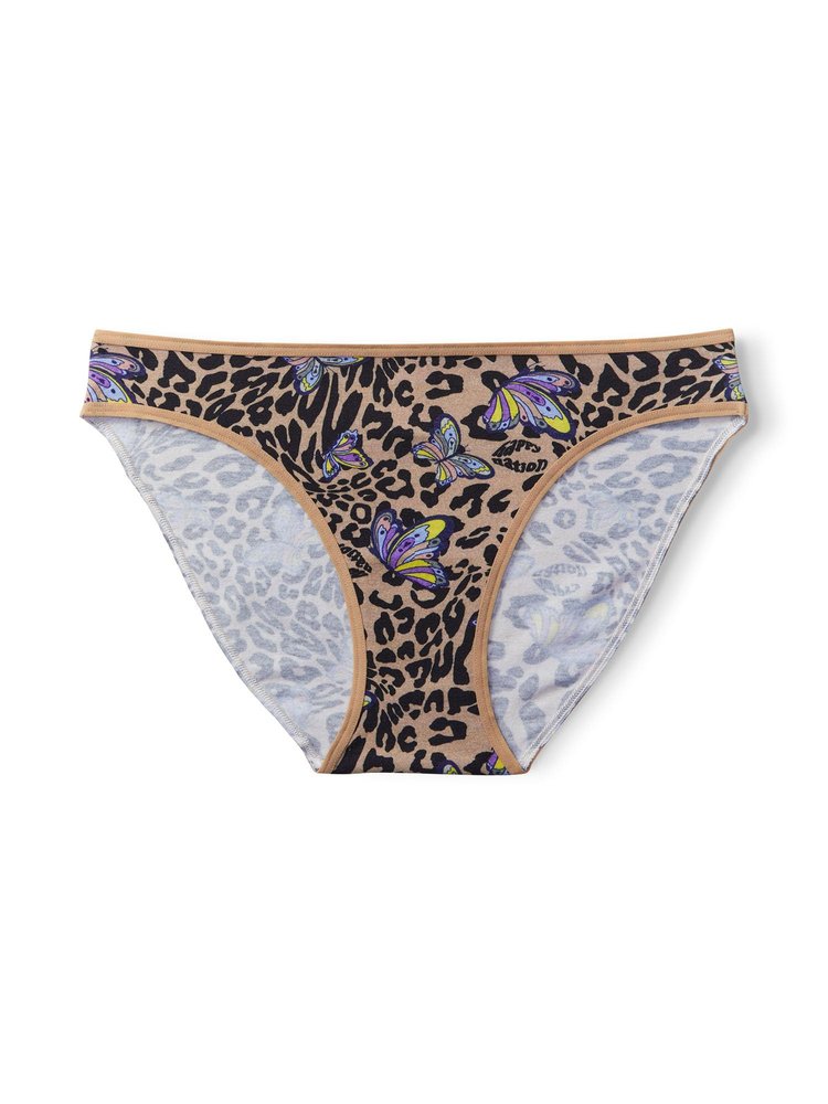 Happy Nation Comfy Cotton Bikini Underwear, Cheetah Print with Butterflies, Medium