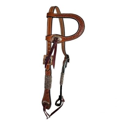 Showman Floral Tooled Single Ear Leather Headstall w/Rawhide Accents