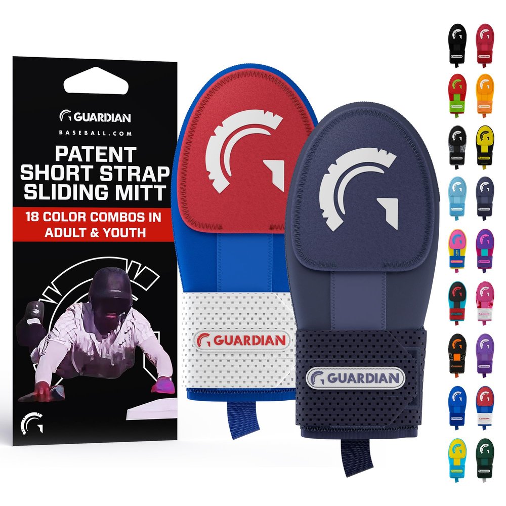Guardian Baseball Sliding Mitt - Youth and Adult Sizes - Sliding Glove for Baseball - Elastic Compression Strap - Adult, Pack of 2 (Red/White/Blue-Navy)