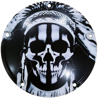 Custom Aluminum 5 Hole Twin Cam Derby Clutch Cover for Harley Davidson - Tribal Skull (Matte Finish, 1999-2015 Touring & Trike Models)