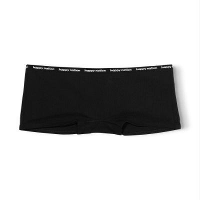 Happy Nation Comfy Cotton Logo Boyshort Underwear, Pure Black Leopard, Medium