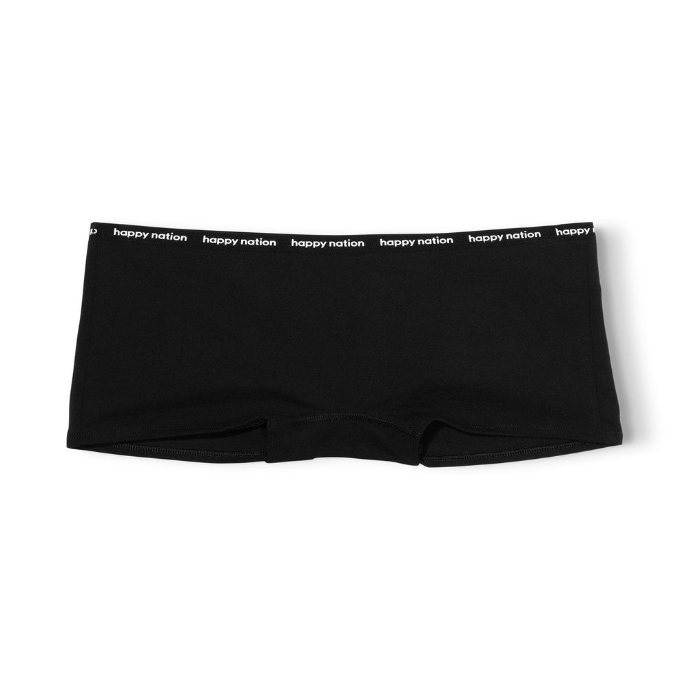 Happy Nation Comfy Cotton Logo Boyshort Underwear, Pure Black Leopard, Medium