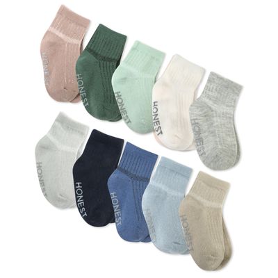HonestBaby Multipack Cozy Socks Sustainably Made for Infant, Newborn Baby, Toddler, Kids Boys, Girls, 10-pack Blue Sunrise, 12-24 Months