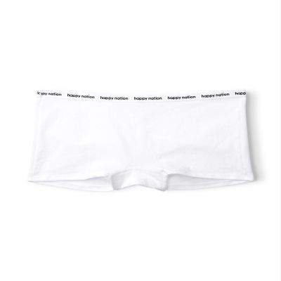 Happy Nation Comfy Cotton Logo Boyshort Underwear, Optic White, Medium