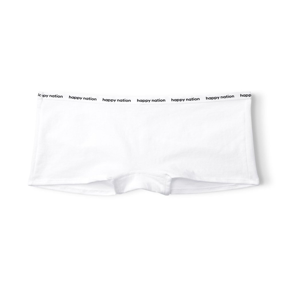 Happy Nation Comfy Cotton Logo Boyshort Underwear, Optic White, Medium