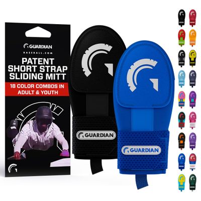 Guardian Baseball Sliding Mitt - Youth and Adult Sizes - Sliding Glove for Baseball - Elastic Compression Strap, (Black-Royal, Pack of 2