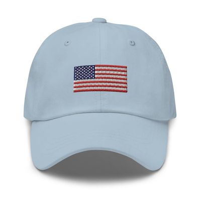 American Flag hat, Embroidered Unisex Baseball hat, 4th of July, for Men and Women, Design 1. Light Blue