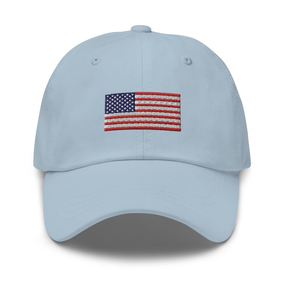 American Flag hat, Embroidered Unisex Baseball hat, 4th of July, for Men and Women, Design 1. Light Blue