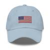 American Flag hat, Embroidered Unisex Baseball hat, 4th of July, for Men and Women, Design 1. Light Blue view 1